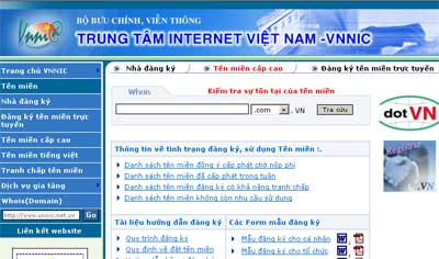 Trung tâm Internet VN VNNIC - nơi đăng ký tên miền chính thức.