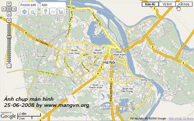 Bản đồ khu vực Hà Nội - Ảnh chụp trên Google Map Maker, chế độ Bản Đồ