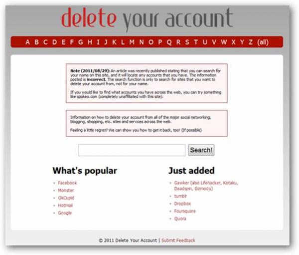 De-leteYourAccount.com – Xóa bỏ tài khoản khỏi một trang web