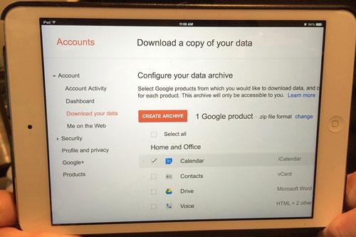 Đã có thể tải về dữ liệu Gmail, Google Calendar